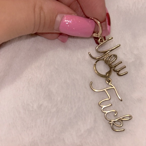 F*ck You Fraiser Sterling Gold Statement Earrings Huggies - Picture 2 of 2